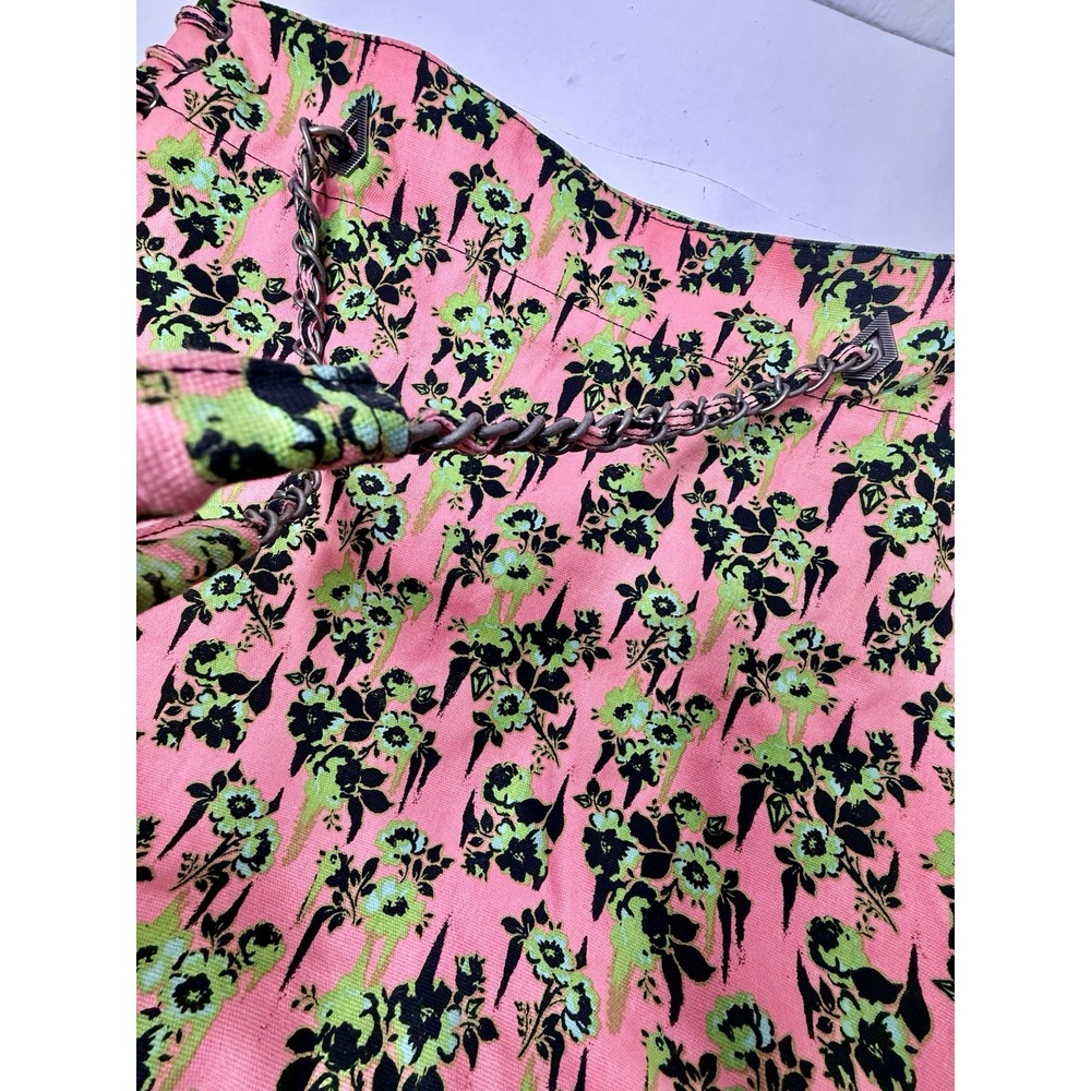 Volcom 2000s Pink Green Floral Large Tote Bag Chain Handles Hobo Beach Casual - Picture 11 of 16